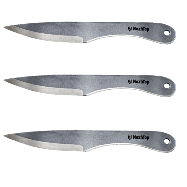 Ensemble de 3 couteaux de lancer Osetr – Gravure couleur, étui sport en cuir, 250 mm, acier à ressort suédois par NozhTop