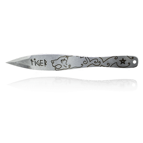 Couteau de lancer gravé Leaf Tiger – 300 mm, 345 g, acier à ressort poli par NozhTop