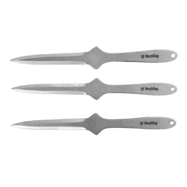 Ensemble de 3 couteaux de lancer Squid anti-rotation – 300 mm (11,8 po), 330 g, 8 mm d'épaisseur, acier au carbone, finition délavée par NozhTop