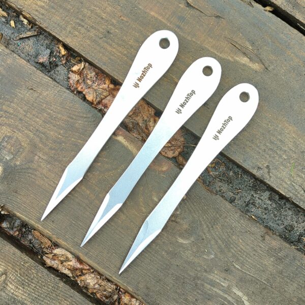 Set of 3 Stylos No-Spin Throwing Knives – 250mm (9.8in), 235g, Polished Spring Steel by NozhTop – Image 2