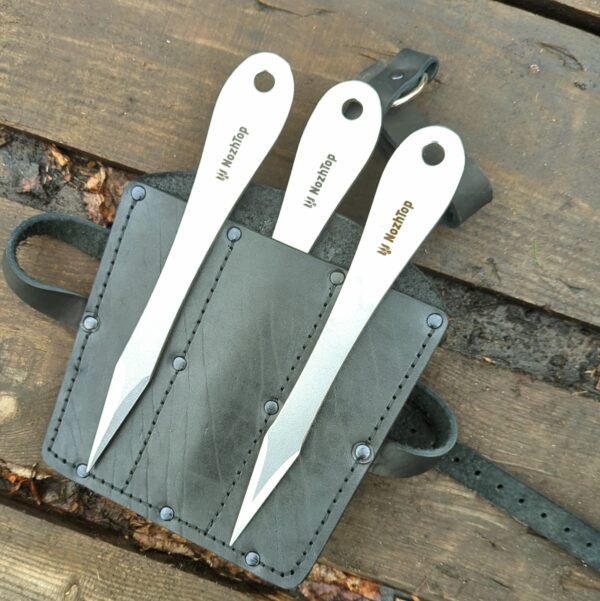 Set of 3 Stylos No-Spin Throwing Knives – 250mm (9.8in), 235g, Polished Spring Steel by NozhTop – Image 3