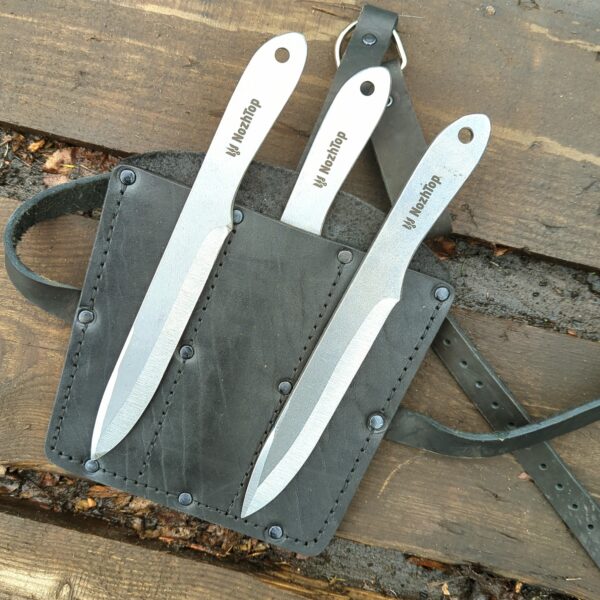 Freeknife M2 Set of 3 Throwing Knives – 9.8in (250mm), 250g, Swedish Spring Steel, Black Leather Sport Sheath NozhTop – Image 2