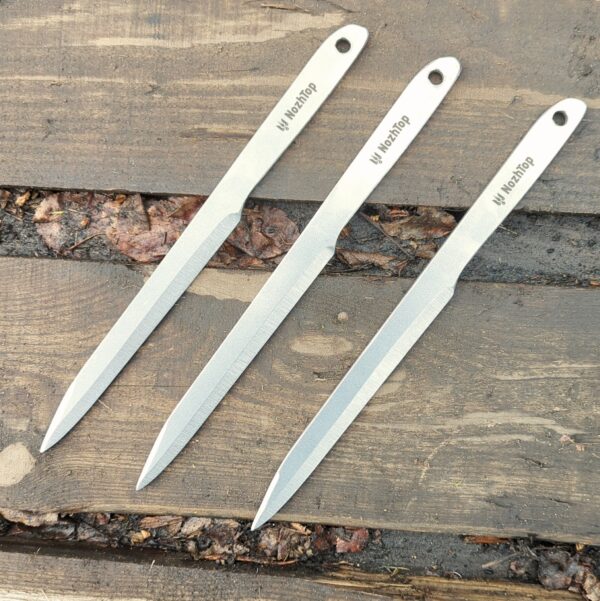 Gift Set – 3 Garfish Throwing Knives (11.8in, 225g) + Handmade Leather Sheath by NozhTop – Image 3