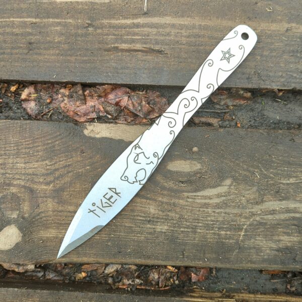 Leaf Tiger Engraved Throwing Knife – 12in (300mm), 345g, Polished Spring Steel by NozhTop – Image 2
