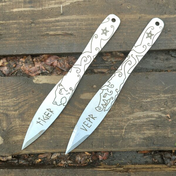 Leaf Tiger Engraved Throwing Knife – 12in (300mm), 345g, Polished Spring Steel by NozhTop – Image 3