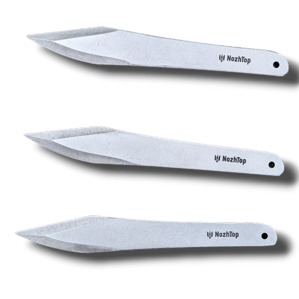 Ensemble de trois couteaux de lancer Falcon – 250 mm (9,8 po), 320 g, 6 mm, acier à ressort suédois, finition polie par NozhTop
