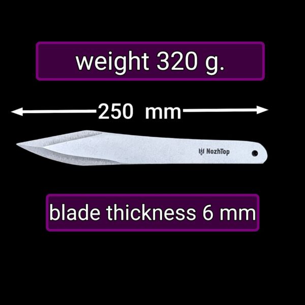 Set of Three Falcon Throwing Knives – 250mm (9.8in), 320g, 6mm, Swedish Spring Steel, Polished Finish by NozhTop – Image 4