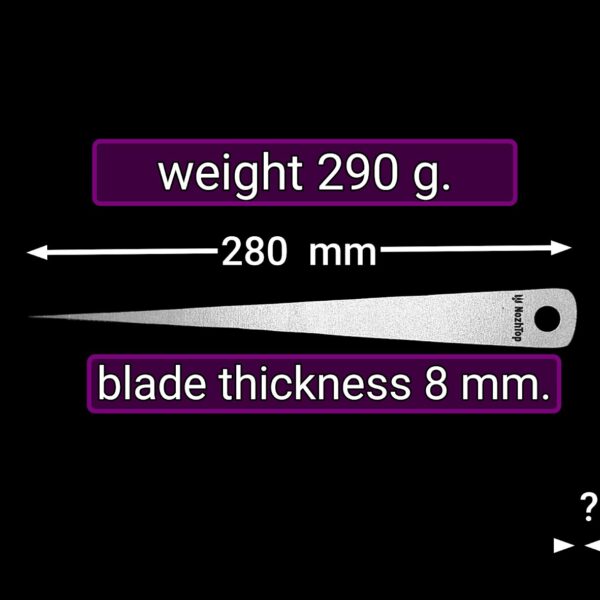 Wedge No-Spin Throwing Knife – 280mm (11in), 290g, 8mm Thick, Carbon Steel, Stonewash by NozhTop – Image 4