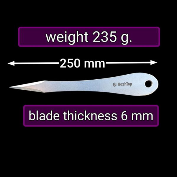 Set of 3 Stylos No-Spin Throwing Knives – 250mm (9.8in), 235g, Polished Spring Steel by NozhTop – Image 4