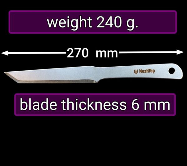 Tantogator Throwing Knife – 270mm (10.6in), 240g, Polished Spring Steel by NozhTop – Image 4