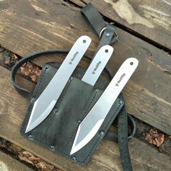 Set of Three Falcon Throwing Knives with Sport Sheath – 250mm (9.8in), 320g, 6mm, Swedish Spring Steel, Polished Finish by NozhTop – Image 2